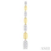 1/2 Ctw Two-Toned Puffed Rectangular Link Round Cut Diamond Fashion Long Earring in 14K Yellow and White Gold