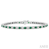 2.5 MM Emerald and 1 1/2 Ctw Round Cut Diamond Square Box Link Precious Tennis Bracelet in 14K White Gold