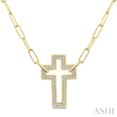 1/10 Ctw Round Cut Diamond Cross Pendant With Paperclip Chain in Yellow Gold Vermeil