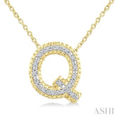 1/20 Ctw Bubble Accent Initial 'Q' Round Cut Diamond Fashion Pendant With Chain in Yellow Gold Vermeil