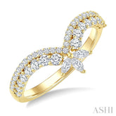 1/2 Ctw Twin Row Marquise and Round Cut Diamond Chevron Ring in 14K Yellow Gold