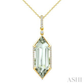 22X8 MM Evoque Gemstone Hexagon Shape Green Amethyst and 1/6 Ctw Round Cut Diamond Semi-Precious Pendant With Chain in 14K Yellow Gold
