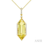 22X8 MM Evoque Gemstones Hexagon Shape Lemon Quartz and 1/6 Ctw Round Cut Diamond Semi-Precious Pendant With Chain in 14K Yellow Gold