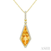 16X7 MM Evoque Gemstone Kite Shape Citrine and 1/5 Ctw Round Cut Diamond Semi-Precious Pendant With Chain in 10K Yellow Gold