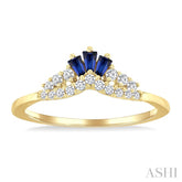 2.55X1.8 MM Octagon Shape Sapphire and 1/6 Ctw Chevron Round Cut Diamond Precious Ring in 14K Yellow Gold