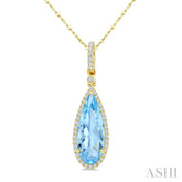 16X6 MM Evoque Gemstones Pear Shape Blue Topaz and 1/5 Ctw Round Cut Diamond Semi-Precious Pendant With Chain in 10K Yellow Gold
