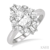 5/8 Ctw Oval Shape Oval, Baguette and Round Cut Diamond Semi-Mount Engagement Ring in 14K White Gold