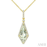 16X7 MM Kite Shape Green Amethyst and 1/5 Ctw Round Cut Diamond Semi-Precious Pendant With Chain in 10K Yellow Gold