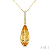 16X6 MM Evoque Gemstone Pear Shape Citrine and 1/20 Ctw Round Cut Diamond Semi-Precious Pendant With Chain in 10K Yellow Gold