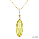 16X6 MM Oval Shape Lemon Quartz and 1/20 Ctw Round Cut Diamond Semi-Precious Pendant With Chain in 10K Yellow Gold