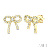 1/4 Ctw Round Cut Diamond Bow Petite Fashion Earrings in 10K Yellow Gold