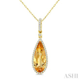 16X6 MM Evoque Gemstone Pear Shape Citrine and 1/5 Ctw Round Cut Diamond Semi-Precious Pendant With Chain in 10K Yellow Gold