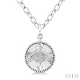 1/20 Ctw Evil Eye Round Cut Diamond Pirouette Round Fluted Medallion Fashion Pendant With Chain in Sterling Silver