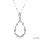 1/8 Ctw Marquise Lattice Hollow Drop Round Cut Diamond Pendant With Chain in 14K White Gold
