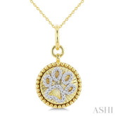 1/6 Ctw Round Cut Diamond Dog Paw Round Fluted Medallion Fashion Pendant With Chain in 10K Yellow and White Gold