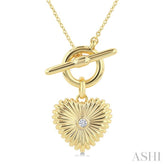1/50 Ctw Bezel Set Round Cut Diamond Pirouette Fluted Heart Charm Toggle Fashion Necklace in 10K Yellow Gold