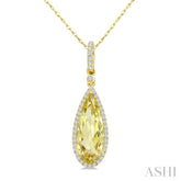 16X6 MM Evoque Gemstones Pear Shape Lemon Quartz and 1/5 Ctw Round Cut Diamond Semi-Precious Pendant With Chain in 10K Yellow Gold
