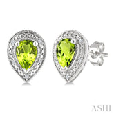 6X4 MM Pear Shape Peridot and 1/50 Ctw Round Cut Diamond Semi-Precious Earrings in Sterling Silver