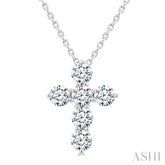 3/4 Ctw Round Cut Diamond Christian Cross 6-Stone Fashion Pendant With Chain in 14K White Gold