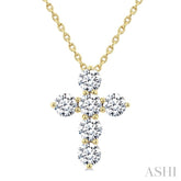 3/4 Ctw Round Cut Diamond Christian Cross 6-Stone Fashion Pendant With Chain in 14K Yellow Gold