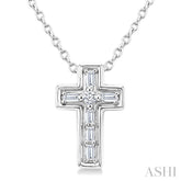 1/20 Ctw Baguette and Round Cut Diamond Cross Shape Fashion Pendant With Chain in 10K White Gold