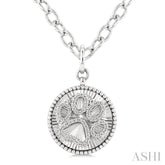 1/10 Ctw Dog Paw Round Cut Diamond Pirouette Round Fluted Medallion Fashion Pendant With Chain in Sterling Silver