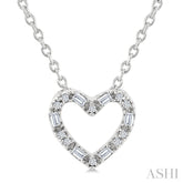 1/10 Ctw Baguette and Round Cut Diamond Heart Shape Fashion Pendant With Chain in 10K White Gold