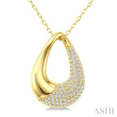 1/3 Ctw Round Cut Diamond Bold Open Window Teardrop Fashion Pendant With Chain in 14K Yellow Gold