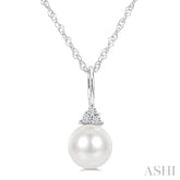 6 MM Cultured White Pearl and 1/50 Ctw Round Cut Diamond Fashion Pendant With Chain in 10K White Gold