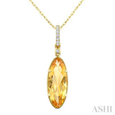 16X6 MM Oval Shape Citrine and 1/20 Ctw Round Cut Diamond Semi-Precious Pendant With Chain in 10K Yellow Gold