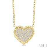 1/5 Ctw Round Cut Diamond Rope Border Heart Motif Fashion Pendant With Chain in 10K Yellow Gold