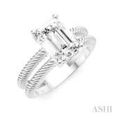 1/10 Ctw Akari Split Rope Textured Shank Emerald Shape Round Cut Diamond Semi Mount Engagement Ring in 14K White Gold