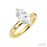 1/4 Ctw Marquise Shape Baguette and Round Cut Diamond Semi-Mount Engagement Ring in 14K Yellow and White Gold