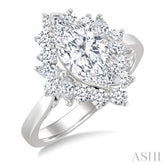 7/8 Ctw Marquise and Round Cut Diamond Halo Semi Mount Engagement Ring in 14K White Gold