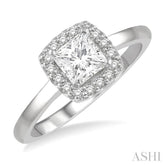 5/8 Ctw Halo Round Cut Diamond Ladies Engagement Ring With 1/2 Ct Princess Cut Center Stone in 14K White Gold