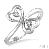 1/20 Ctw Round Cut Dual Heart Diamond Ring in 14K White Gold