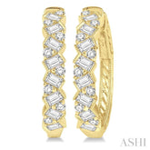 1 Ctw Zigzag Baguette and Round Cut Diamond Hoop Earrings in 14K Yellow Gold