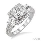 1 1/6 Ctw Diamond Engagement Ring with 5/8 Ct Princess Cut Center Stone in 14K White Gold