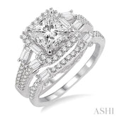 1 3/8 Ctw Diamond Wedding Set with 1 1/6 Ctw Princess Cut Engagement Ring and 1/4 Ctw Wedding Band in 14K White Gold