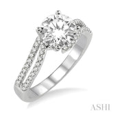 3/4 Ctw Diamond Engagement Ring with 1/2 Ct Round Cut Center Stone in 14K White Gold