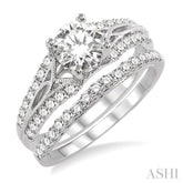 1 1/6 Ctw Diamond Wedding Set with 7/8 Ctw Round Cut Engagement Ring and 1/4 Ctw Wedding Band in 14K White Gold