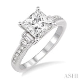 7/8 Ctw Diamond Engagement Ring with 1/2 Ct Princess Cut Center Stone in 14K White Gold