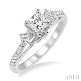 7/8 ctw Diamond Engagement Ring with 1/2 ct Princess Cut Center Stone in 14K White Gold