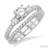 1 ctw Diamond Wedding Set with 3/4 ctw Round Cut Engagement Ring and 1/5 ctw Wedding Band in 14K White Gold