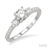 3/4 ctw Diamond Engagement Ring with 1/3 ct Round Cut Center Stone in 14K White Gold