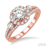 3/4 Ctw Diamond Engagement Ring with 1/3 Ct Round Cut Center Stone in 14K Rose Gold