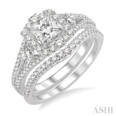 1 Ctw Diamond Wedding Set with 7/8 Ctw Princess Cut Engagement Ring and 1/6 Ctw Wedding Band in 14K White Gold