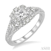 7/8 Ctw Diamond Engagement Ring with 1/3 Ct Princess Cut Center Stone in 14K White Gold