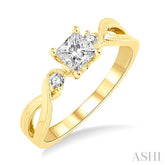 3/8 Ctw Diamond Engagement Ring with 1/3 Ct Princess Cut Center Stone in 14K Yellow Gold