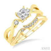 3/8 Ctw Diamond Wedding Set with 3/8 Ctw Princess Cut Engagement Ring and 1/20 Ctw Wedding Band in 14K Yellow Gold